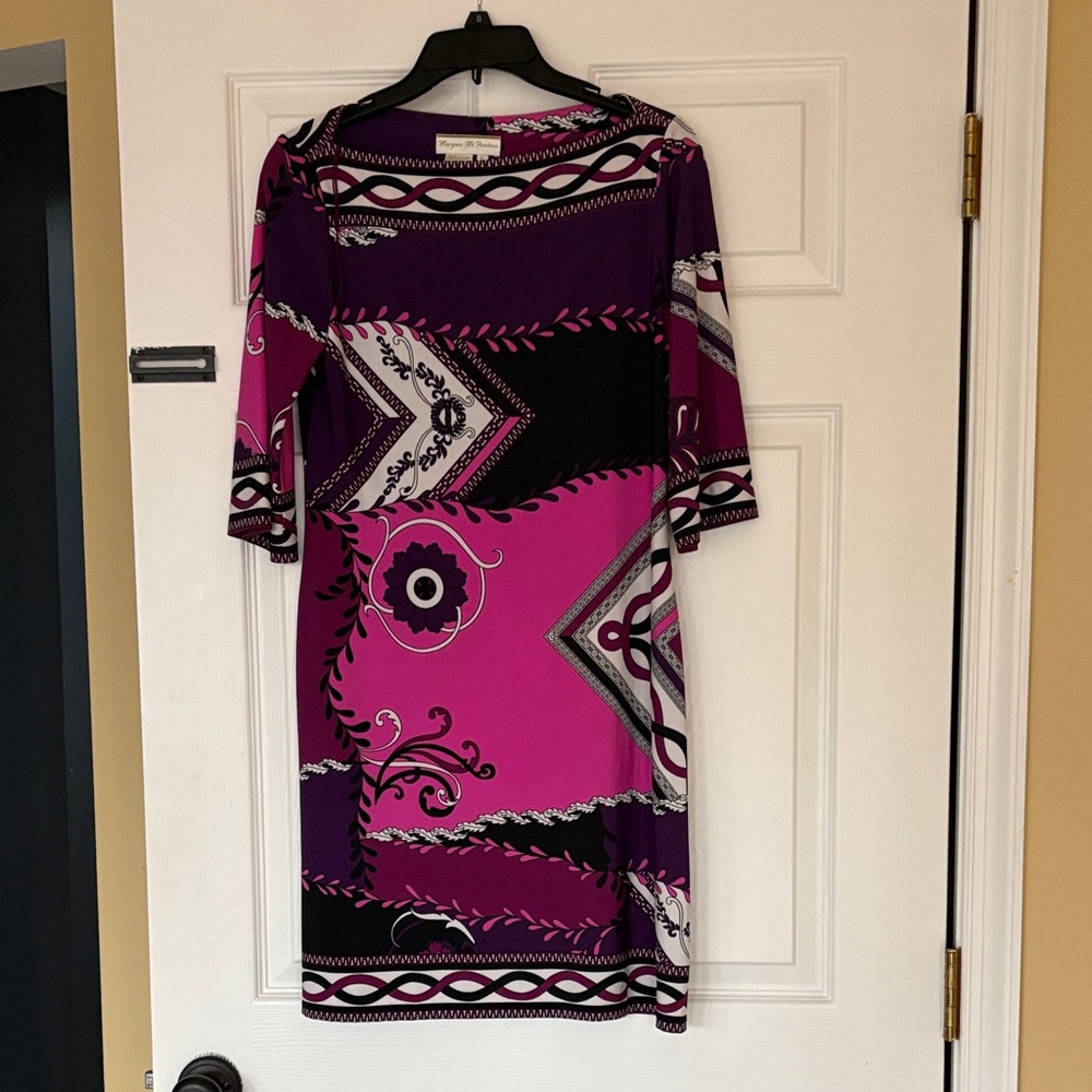 Morgan McFeeters Asymmetrical Dress in Black, Purple, and Pink